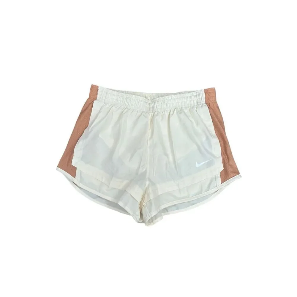 Nike Women's M Dri-fit Tempo Running Shorts Cream Tan Brown Brief Lined Athletic